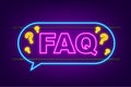 Frequently asked questions FAQ banner. Neon icon. Computer with question icons. Vector illustration. Royalty Free Stock Photo