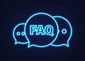 Frequently asked questions FAQ banner. Neon icon. Computer with question icons. Vector illustration. Royalty Free Stock Photo