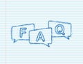 Frequently asked questions FAQ banner. sketch icon. Computer with question icons. Vector illustration. Royalty Free Stock Photo