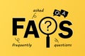 Frequently asked questions (FAQs) letters isolated on yellow background, searching for solutions,