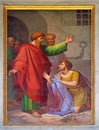 The fresco with the image of the life of St. Paul: Conversion of the Jailer Royalty Free Stock Photo