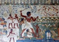 Fresco with Nacht and his family boomeranging for fowl in his tomb TT52 in the Theban Necropolis in Luxor, Egypt. Royalty Free Stock Photo