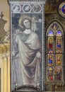 Fresco painting of Saint Christopher and the Child Christ in the Basilica of Saint Petronius in Bolgna, Italy.