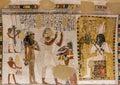 Fresco in the south wing end wall of the transverse chamber of TT69 featuring the worship of Osiris by Menna and Henut-Tawy.