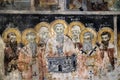 Fresco of St. Cyril and Methodius and students including St. Clement and St. Naum in the Saint Naum Monastery near Ohrid