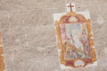 Fresco from the St.Magdalena church in Val di Funes representing a moment on the Way of Royalty Free Stock Photo