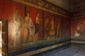 Fresco covers walls of villa of the mysteries in Pompeii (Pompei Royalty Free Stock Photo