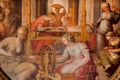 Fresco with women sewing and doing homework on wall of 14th century Palazzo Vecchio