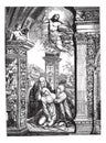 Frescoes in the church of San Domenico in Siena, by Razzi jumper Sodoma. Drawing by J. Lavee, vintage engraving