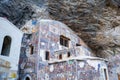 Frescoes on the rock church in Sumela Monastery. Sumela Monastery is a Greek Orthodox monastery.