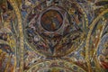 Frescos on interior of Humor Monastery located in Gura Humorului, Romania, is one of the first of Moldova`s painted monasteries