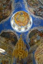 Frescos and the lamp in an interior. Church of the Fedorovsky icon of the Mother of God. Uglich, Yaroslavl region