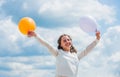 Fresh air. Cheerful girl have fun. Happy birthday. Summer holidays and vacation. Childhood happiness. Adorable joyful Royalty Free Stock Photo