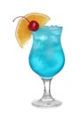 Fresh alcoholic Blue Lagoon cocktail on white