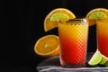 Fresh alcoholic Tequila Sunrise cocktail on board Royalty Free Stock Photo