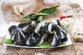 Fresh and alive mussels for cooking