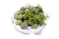 Fresh almonds inside a wicker basket close up Royalty Free Stock Photo