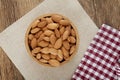 Fresh almonds in wooden bowl Royalty Free Stock Photo