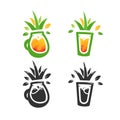 Fresh ananas pineapple juice logo set template with fruit glass shape icon
