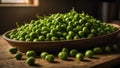 Fresh appetizing green peas on the kitchen vegetarian nutrition natural