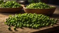 Fresh appetizing green peas on the kitchen vegetarian nutrition harvest