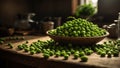 Fresh appetizing green peas ingredient rustic kitchen vegetarian nutrition harvest healthy