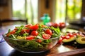 Fresh and appetizing mixed green salad beautifully arranged on a pristine white porcelain plate Royalty Free Stock Photo