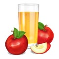 Fresh apple juice in glass, red apples and piece of apple. Royalty Free Stock Photo