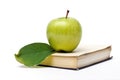 Fresh apple with a leaf on the books, isolate on a white background. Macro studio shot. AI generated Royalty Free Stock Photo
