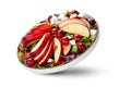 Fresh Apple Salad with Grapes, Pecans, Arugula and Feta, Fall Salad on White Background