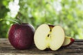 Fresh apple with water drop on skin over green nature background Royalty Free Stock Photo