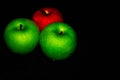 apples on black backgroundgreen and red Apple on a black background Wallpapers, healthy food Royalty Free Stock Photo