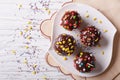 Fresh apples in chocolate close up. horizontal view from above Royalty Free Stock Photo