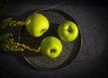 Fresh apples on natural background vegetarian rustic harvest