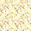 Fresh apples pattern. Sliced cut quarters apple watercolor seamless pattern.