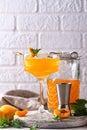 Fresh apricot Bellini cocktail with mint Royalty Free Stock Photo