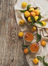 Fresh apricot juice in glass on wooden table, selective focus Royalty Free Stock Photo