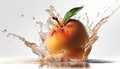 Fresh apricot with water splash isolated on white background. 3d illustration