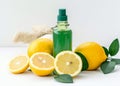 skincare natural bottle treatment organic lemon oil spa body lime. Generative AI. Royalty Free Stock Photo