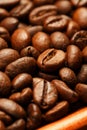 Fresh and aromatic roasted coffee beans in two wooden box, can be used as background Royalty Free Stock Photo