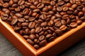 Fresh and aromatic roasted coffee beans in two wooden box, can be used as background Royalty Free Stock Photo