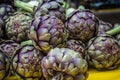 Fresh artichokes at farmers market Royalty Free Stock Photo