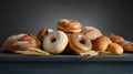 Fresh Artisan Breads and Bagel with Wheat on Dark Background Royalty Free Stock Photo