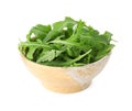 Fresh arugula leaves in bowl isolated on white Royalty Free Stock Photo