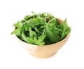 Fresh arugula leaves in bowl isolated on white Royalty Free Stock Photo