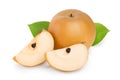 Fresh asian pear with leaf isolated on white background Royalty Free Stock Photo