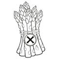 Fresh Asparagus Bundle with Black X Symbol in Circle Outline Drawing Royalty Free Stock Photo