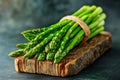 Fresh Asparagus Bundle on Rustic Wooden Board. Royalty Free Stock Photo