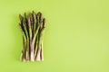Fresh asparagus bundle on vibrant green background. Top view Royalty Free Stock Photo