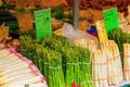 Fresh asparagus on market stand Royalty Free Stock Photo